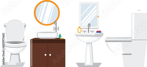 Bathroom Basin Cabinet Toilet Interior Set Vector