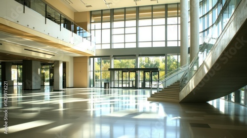 Modern architectural interior featuring a large open area with glass