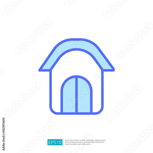 Simple Blue Icon of a Farmhouse with a Traditional Roof Design Representing Rural Agriculture and Pastoral Living