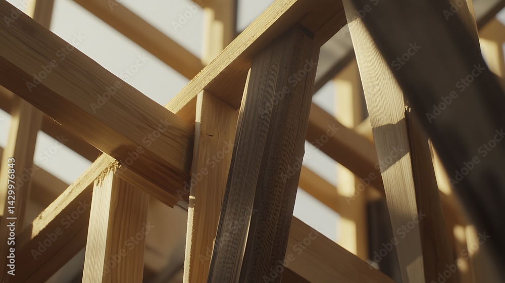 Fototapeta premium Wooden Framework of a Building Under Construction