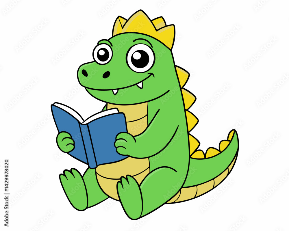 Fototapeta premium cartoon crocodile reading a book vector silhouette illustration isolated on white background