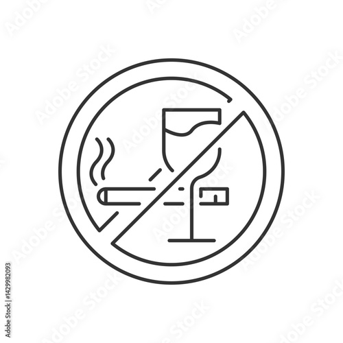 No alcohol and cigarettes linear icon. Avoid unhealthy habits. No drinking and smoking zone. Thin line customizable illustration. Contour symbol. Vector