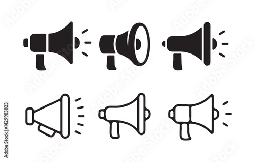 Electric megaphone with sound, promotion, loudspeaker, marketing advertising in line and flat style for apps and websites. Vector illustration Eps 10