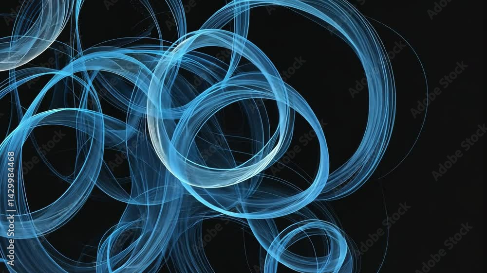 Mesmerizing abstract design of swirling blue lines and circles on dark background, showcasing fluid motion and dynamic energy in digital artistic style.