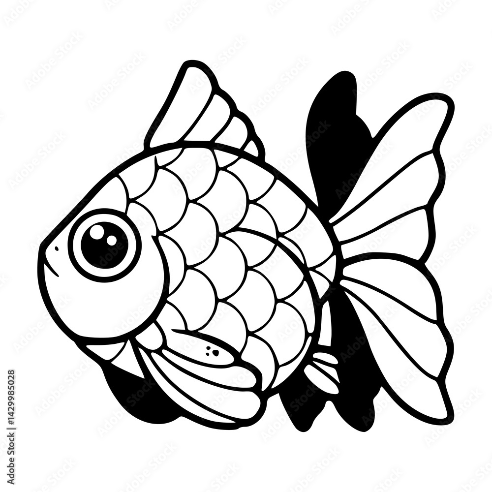 Fototapeta premium cute goldfish cartoon outline