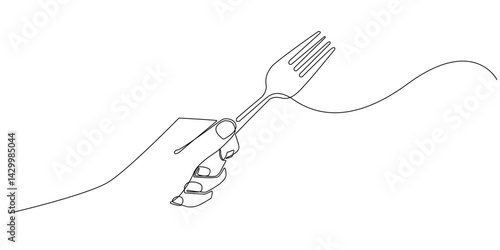 continuous line hand holding fork.one line drawing of hand icon sign with cutlery.restaurant business sign,cafe,food business.simple line vector illustration.isolated on white background