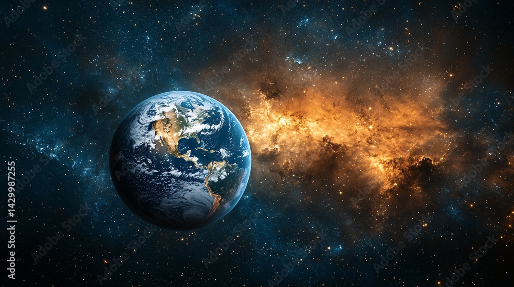 Fototapeta premium earth in space with galaxy and stars background inspirational view of our planet from outer space
