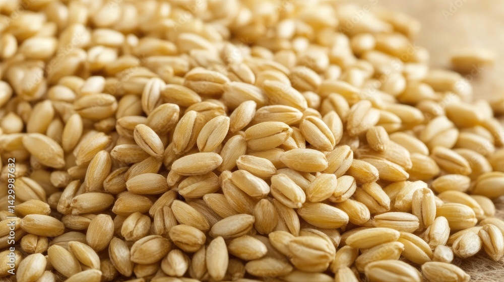 Crisp close-up of golden barley filled with grains, angled downward against the backdrop of a blurred harvest field Crisp close-up of golden barley filled with grains, angled downward against the backdrop of a blurred harvest field