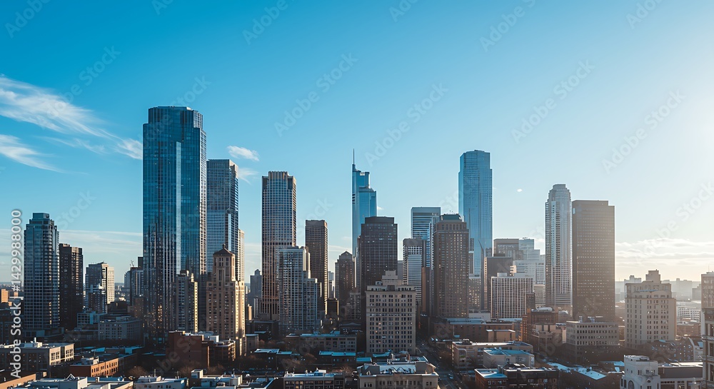 Modern City Skyline: Serene Blue Hour Panorama Modern City Skyline: Serene Blue Hour Panorama