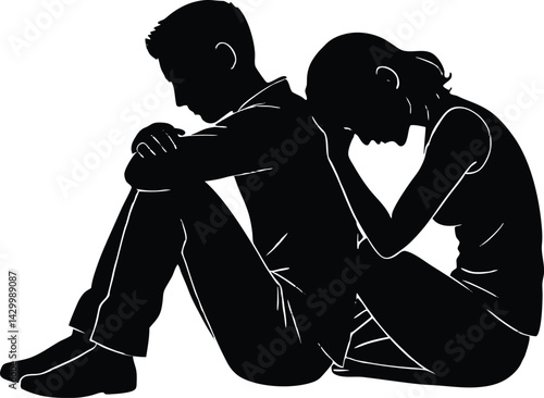 Crying Couple Holding Knees Silhouette