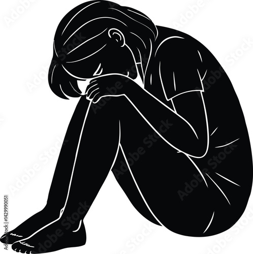 Crying Person Holding Knees Silhouette