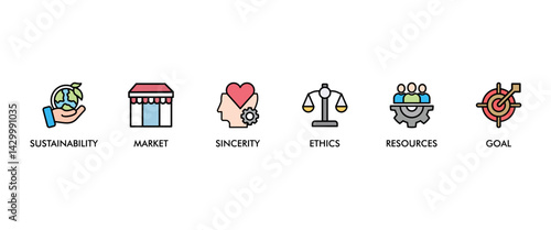 CSR banner web icon set vector illustration concept business and organization, Corporate social responsibility and giving back to the community icons symbol live stroke and easy to edit