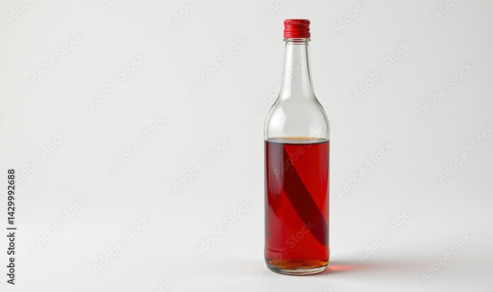 Glass Bottle Filled with Vibrant Red Liquid on a Minimalist Background for Stock Photography Glass Bottle Filled with Vibrant Red Liquid on a Minimalist Background for Stock Photography
