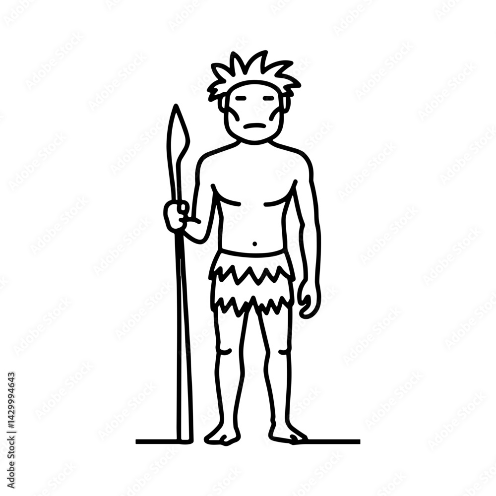 Primitive man holding spear in minimalist style Primitive man holding spear in minimalist style