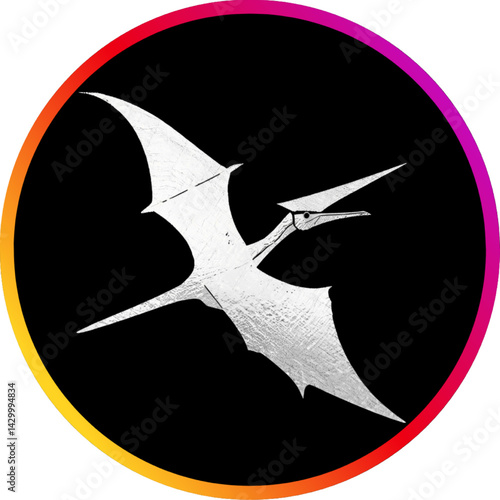 Icon with a dinosaur in a circular frame_Pteranodon