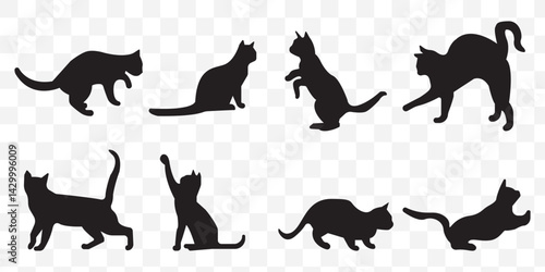 Cat collection - vector silhouette. vector isolated silhouette cat set on Transparent Background. EPS 10.