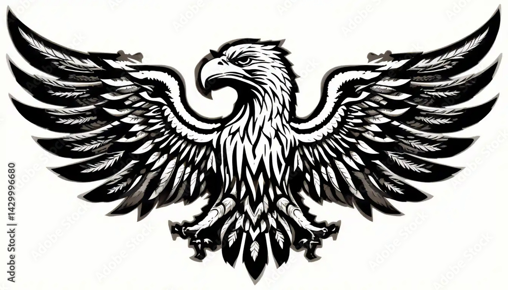 Obraz premium Bold eagle head logo with traditional Javanese motifs etched into the feathers