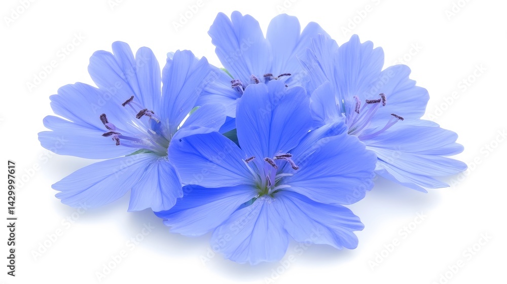 Fototapeta premium Stunning Blue Chicory Flowers Isolated on White Background