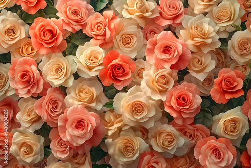 Close-up of a profusion of pastel roses.