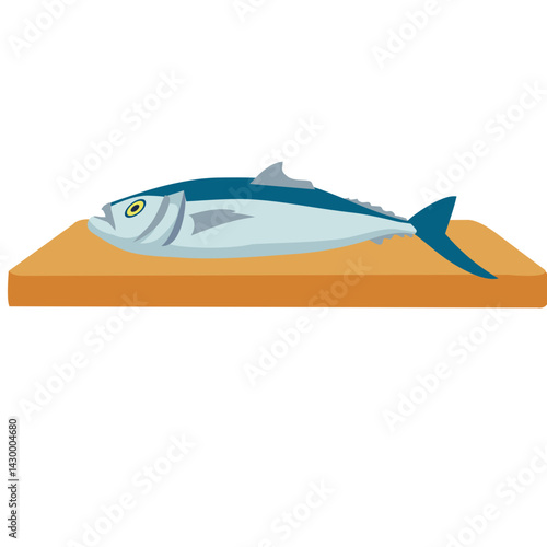 Vector illustration of a fish on a chopping board.