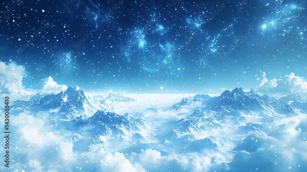 Fototapeta premium majestic snowy mountain range under starry night sky with clouds and aurora borealis