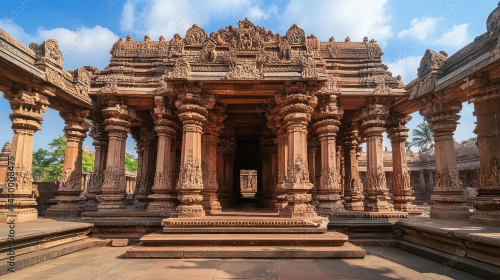 Ornate temple architecture featuring numerous decorative columns and carvings Ornate temple architecture featuring numerous decorative columns and carvings