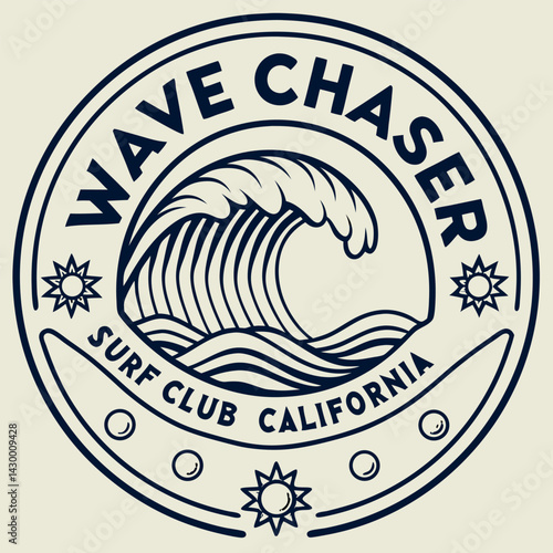 Vintage Wave Chaser Surf Club California Emblem