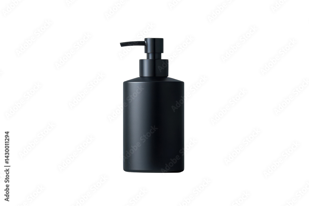 Sleek black soap dispenser bottle mockup isolated on black background perfect for branding and on transparent background Sleek black soap dispenser bottle mockup isolated on black background perfect for branding and on transparent background