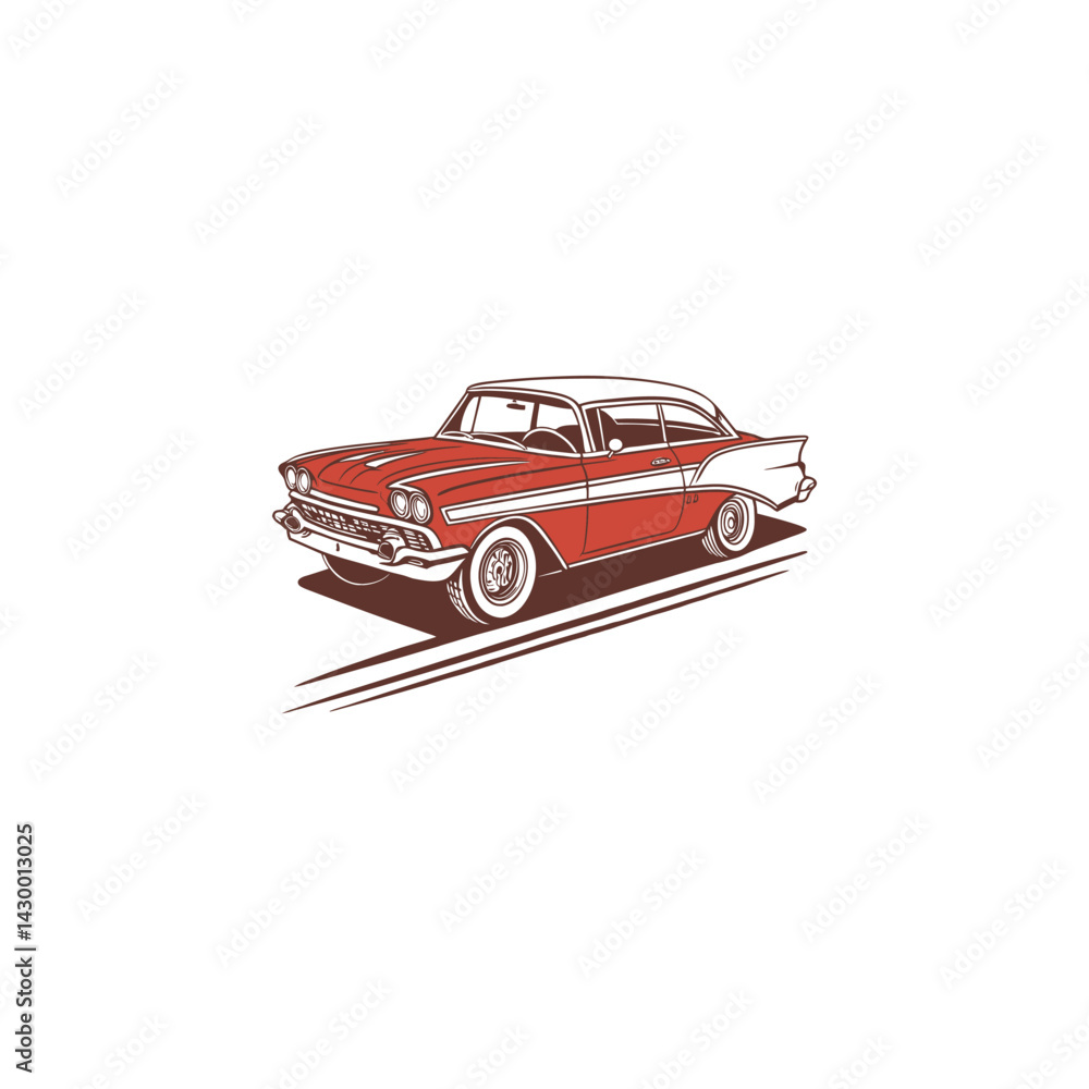 Naklejka premium Red Vintage Car Illustration in Retro Comic Style