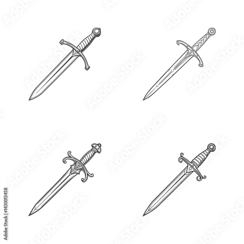 Set of Crossed Swords Icon in Minimal Line Art