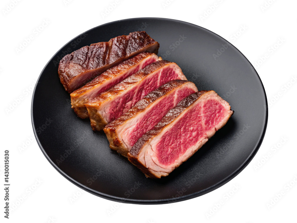 Fresh beef in black plate isolated on a white background. Fresh beef in black plate isolated on a white background.