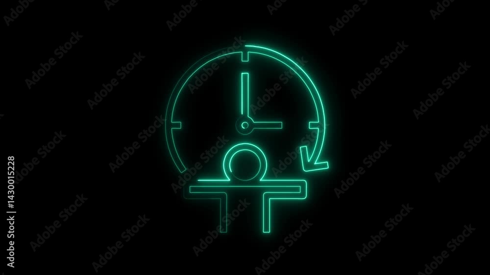 Neon silhouette man under time pressure spinning clock rotation concept Neon silhouette man under time pressure spinning clock rotation concept