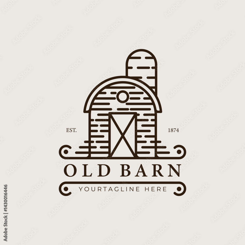 Naklejka premium old barn line art logo vector vintage illustration design