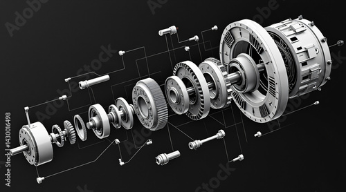 Detailed Breakdown of Electric Motor Components with Exploded View Illustration