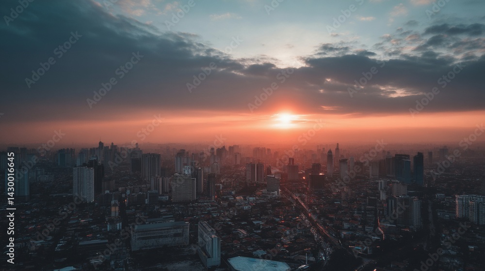 Obraz premium 美しい夕日の都市の空撮 / Urban City with Beautiful Sunset8