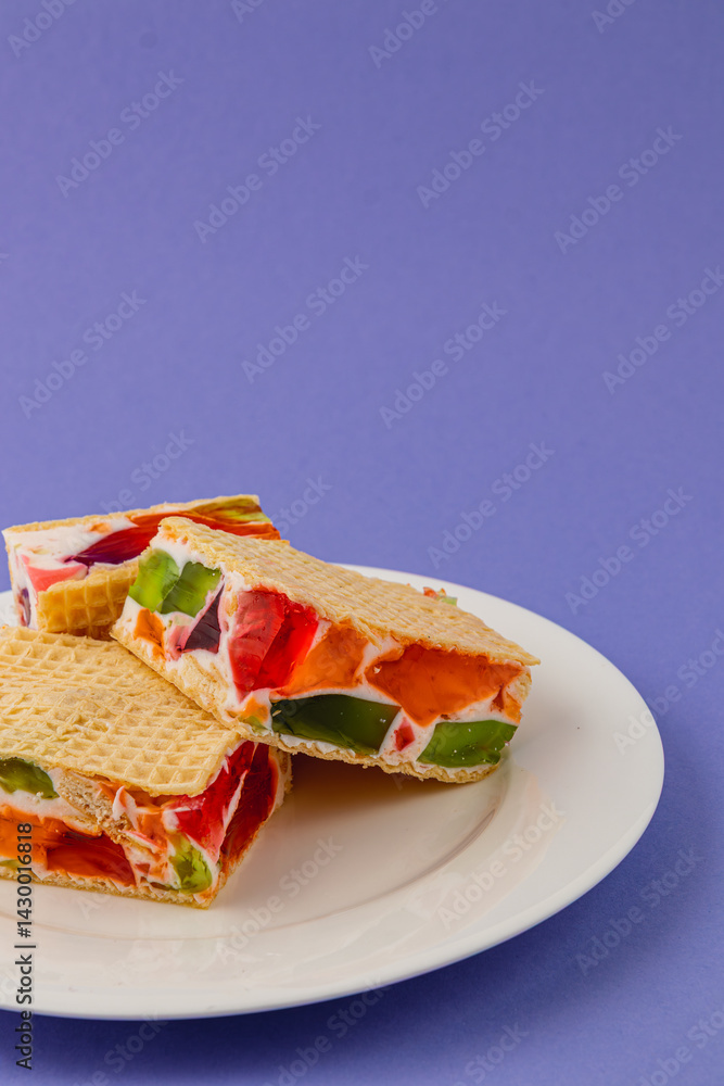 Delightful jelly and cream waffle cake slices