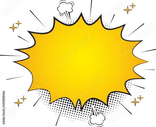 Comic book explosion effect. Yellow burst speech bubble. Cartoon effects explosion design element