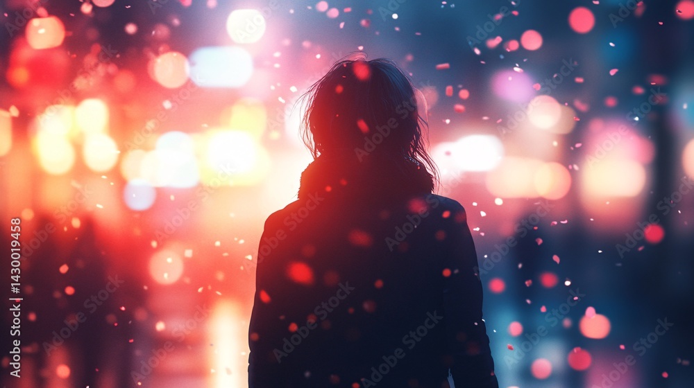 silhouetted woman watching city lights and fireworks at night urban skyline nightscape nightlife vibrant lights celebration evening glow festive atmosphere festive fireworks silhouetted woman watching city lights and fireworks at night urban skyline nightscape nightlife vibrant lights celebration evening glow festive atmosphere festive fireworks