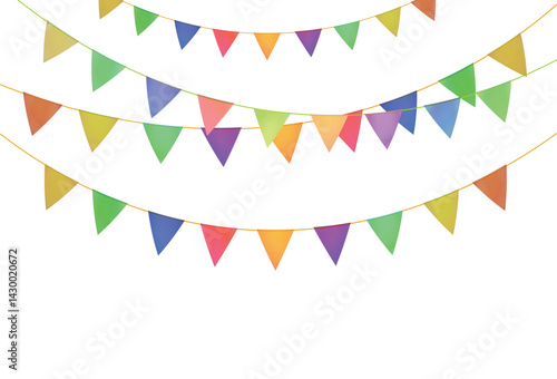 Carnival garland paper party flags colorful triangle pennants for birthday, anniversary, Halloween, festival, religious celebrations decorative multi layer on white background