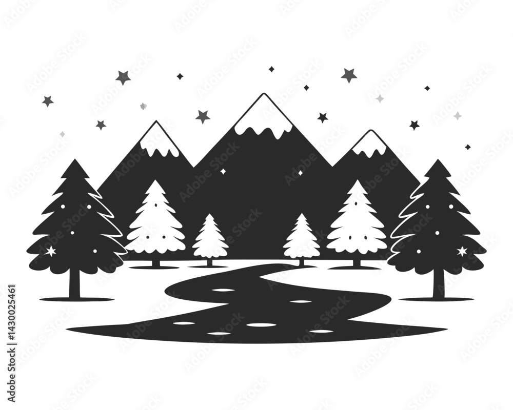 Obraz premium winter mountain vector silhouette illustration isolated on white background