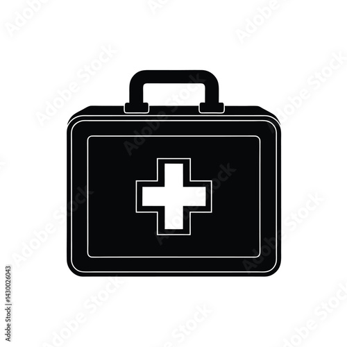 Black silhouette of a first aid kit with a white medical cross vector Art & Illustration