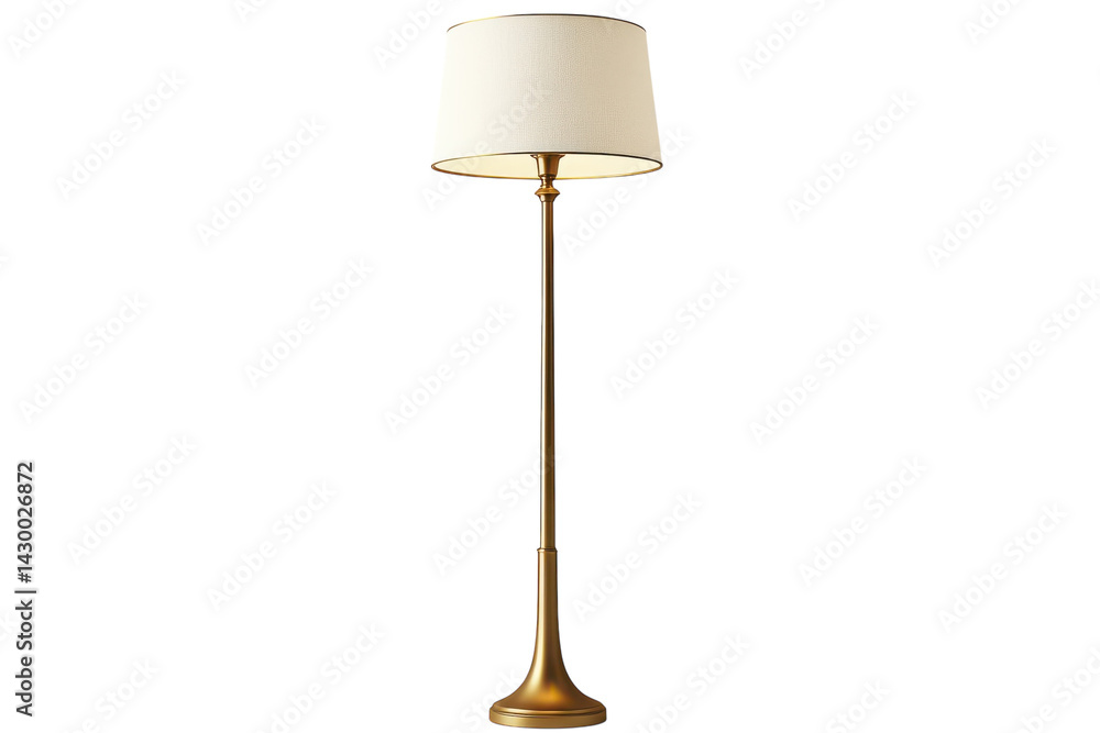 Elegant gold floor lamp with a creamy white fabric shade perfect for adding a touch of on transparent background Elegant gold floor lamp with a creamy white fabric shade perfect for adding a touch of on transparent background