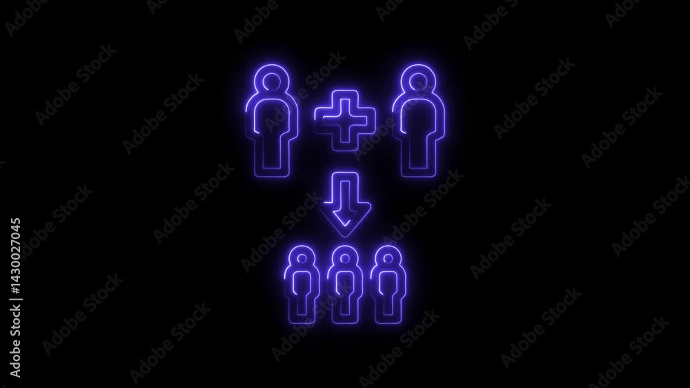 Neon people merger concept forming a group of individuals,teamwork,collaboration Neon people merger concept forming a group of individuals,teamwork,collaboration