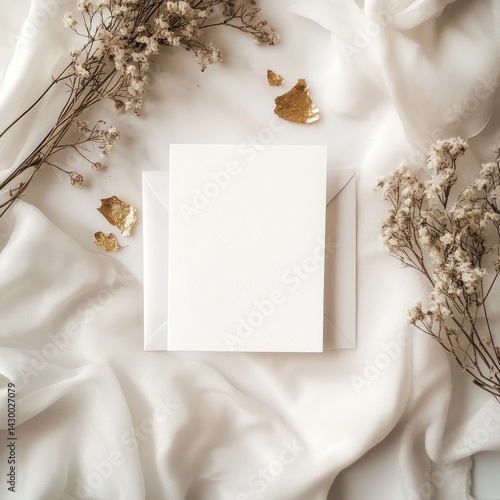 Elegant stationery mock up featuring dried flowers and gold accents