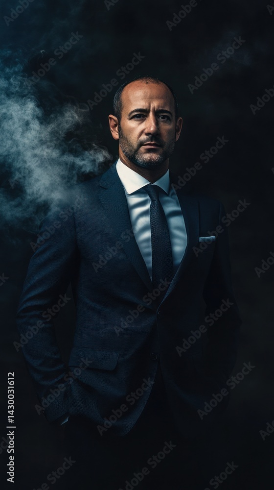 Fototapeta premium Professional man in suit with smoke backdrop