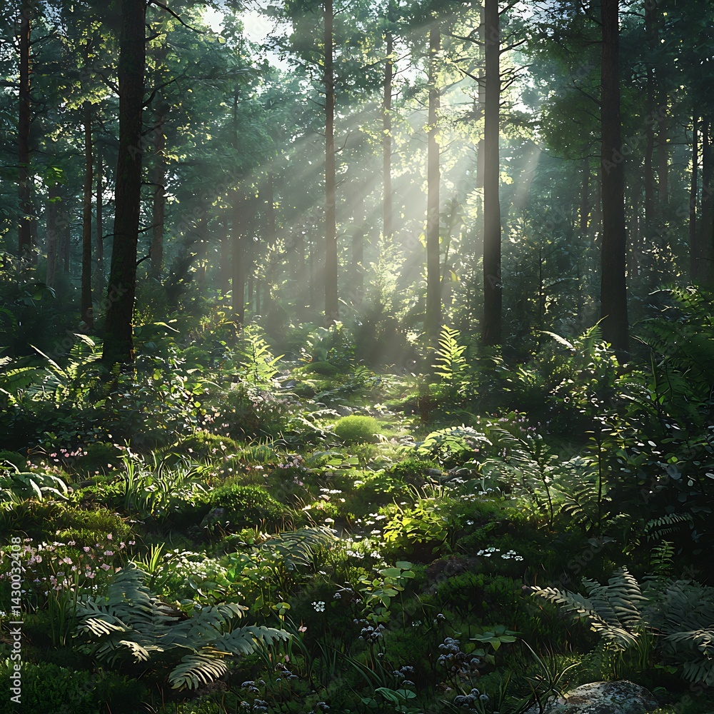 Fototapeta premium Beautiful sunlit woodland scene high resolution picture