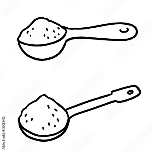 計量スプーンにのせた粉の線画イラスト