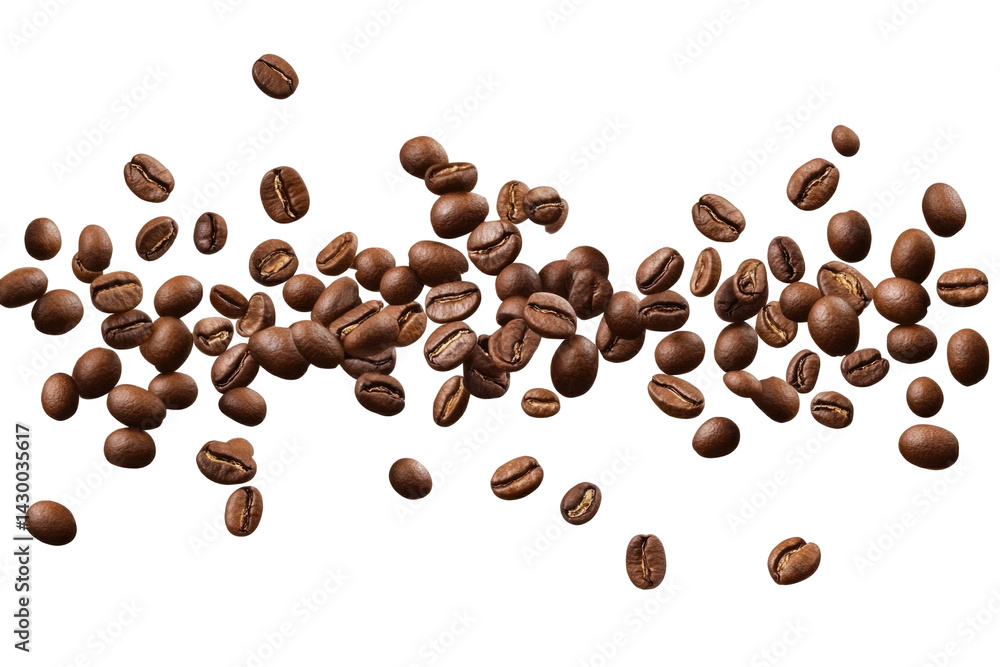 Naklejka premium Freshly Roasted Coffee Beans on a Dark Background, Ideal for Coffee Lovers and Enthusiasts on transparent background