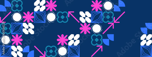 Abstract elegant geometric artwork in pink and blue shades, for backgrounds, textiles, digital designs, and packaging