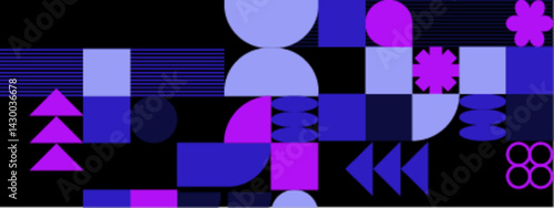 Dynamic modern abstract design with purple geometric shapes on dark background